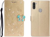 Voor OPPO A11 horizontale strass vlinder reliëf lederen tas met kaartsleuf & portemonnee & houder (gouden)