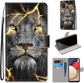 Voor Samsung Galaxy A02s / M02s Gekleurde Tekening Cross Textuur Horizontale Flip PU Lederen Case met Houder & Kaartsleuven & Portemonnee & Lanyard (Fission Lion)