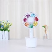 Mini Fan Cartoon Seven Color Flower Desktopventilator opladen (wit)