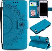 Totem Flower Reliëf Horizontale Flip TPU + PU lederen tas met houder & kaartsleuven & portemonnee voor iPhone SE 2020/8/7 (blauw)