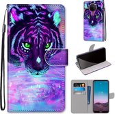 Voor Nokia 5.4 Gekleurde Tekening Cross Textuur Horizontale Flip PU Lederen Case met Houder & Kaartsleuven & Portemonnee & Lanyard (Tijger Drinkwater)