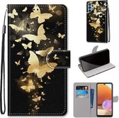 Voor Samsung Galaxy A32 4G / A32 Lite Gekleurde Tekening Cross Textuur Horizontale Flip PU Lederen Case met Houder & Kaartsleuven & Portemonnee & Lanyard (Golden Butterfly Group)