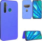 Voor OPPO Realme 5 Pro / Realme Q Koolstofvezel Textuur Magnetische Horizontale Flip TPU + PC + PU lederen tas met kaartsleuf (blauw)