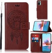 Voor Xiaomi Redmi Note 10 4G Windgong Uil Embossing Patroon Horizontale Flip Leren Case met Houder & Kaartsleuven & Portemonnee (Bruin)