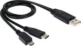 High Speed USB 2.0 Male naar Micro USB Male + USB-C / Type-C 3.0 Male Data Sync-kabeladapter, voor Samsung, HTC, Sony, LG, Huawei, Xiaomi, Lenovo ZUK Z1, lengte: 38 cm
