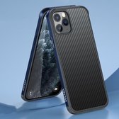 SULADA luxe 3D koolstofvezel getextureerd schokbestendig metaal + TPU frame hoesje voor iPhone 11 Pro (zeeblauw)