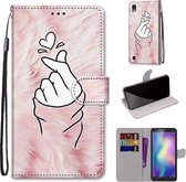Voor ZTE Blade A5 2019 Gekleurde Tekening Cross Textuur Horizontale Flip PU Lederen Case met Houder & Kaartsleuven & Portemonnee & Lanyard (Roze Handen Hart)
