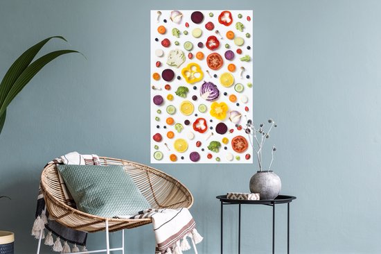 Sticker Muursticker Flat Lay Food - Légumes sur la table - 40x60 cm - Film adhésif autocollant - Sticker mural repositionnable