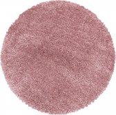Extra hoogpolig shaggy vloerkleed Fluffy - rond - roze - 80x80 cm