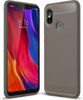 Brushed Texture Carbon Fibre Shockproof TPU Case voor Xiaomi Mi 8 (Grijs)