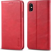 Voor iPhone X / XS AZNS retro textuur magnetische horizontale flip pu lederen case met houder & kaartsleuven & fotolijst (rood)