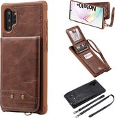 Voor Galaxy Note 10 Plus Verticale Flip Wallet Schokbestendig Achterkant Beschermhoes met Houder & Kaartsleuven & Lanyard & Fotolijsten (Koffie)