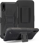 Voor Galaxy M10 PC + siliconen terugclip glijdende hoes beschermhoes (zwart)