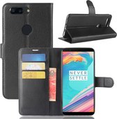 Voor OnePlus 5T Litchi Texture Horizontale Flip PU lederen tas met houder & kaartsleuven & portemonnee (zwart)