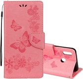 Voor Huawei P20 Lite Vintage reliÃ«f bloemen vlinderpatroon horizontale flip lederen tas met kaartsleuf en houder & portemonnee en lanyard (roze)