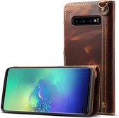 Voor Galaxy S10e Denior olie wax koeienhuid magnetische knop horizontale flip lederen tas met kaartsleuven en portemonnee (bruin)