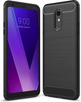 Brushed Texture Carbon Fibre Shockproof TPU Case voor LG Q Stylus (Zwart)