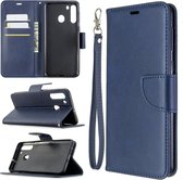 Voor Galaxy A21 retro lamsvacht textuur pure kleur horizontale flip pu lederen case met houder & kaartsleuven & portemonnee & lanyard (blauw)