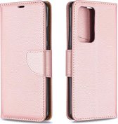 Voor Huawei P40 Pro Litchi Texture Pure Color Horizontal Flip PU Leather Case met houder & kaartsleuven & Wallet & Lanyard (Rose Gold)