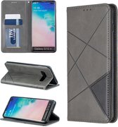Rhombus Texture horizontale flip magnetische lederen tas met houder en kaartsleuven en portemonnee voor Galaxy S10 + (grijs)