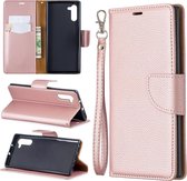 Litchi Texture Pure Color Horizontale Flip PU Leren Case met Houder & Kaartsleuven & Portemonnee & Lanyard voor Galaxy Note10 (Rose Gold)