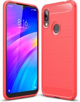 Let op type!! Geborsteld textuur koolstofvezel TPU Case voor de Xiaomi Redmi 7 (zwart)