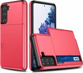 Voor Samsung Galaxy S21 + 5G schokbestendig pantser beschermhoes met kaartsleuf (rood)