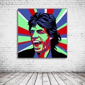 Mick Jagger Pop Art Acrylglas - 100 x 100 cm op Acrylaat glas + Inox Spacers / RVS afstandhouders - Popart Wanddecoratie