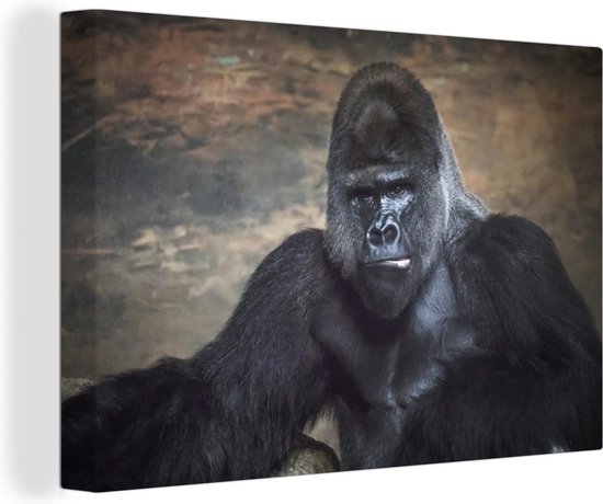 Canvas Schilderij Portret afbeelding van een zwarte Gorilla - Wanddecoratie