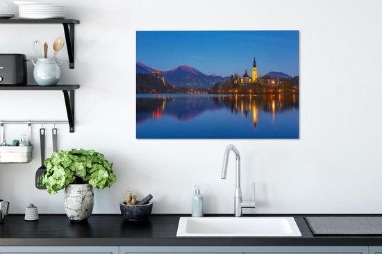 Blejski otok en Slovénie pendant la nuit au lac de Bled Toile 90x60 cm - Tirage photo sur toile (Décoration murale salon / chambre)