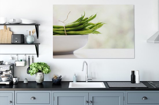 Haricots verts attachés ensemble dans un plat blanc Toile 120x80 cm - Tirage photo sur toile (Décoration murale salon / chambre)