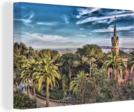 Uitzicht op het Park Güell in Barcelona Canvas 120x80 cm - Foto print op Canvas schilderij (Wanddecoratie woonkamer / slaapkamer)