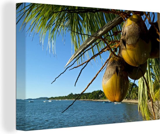 Canvas Schilderij Tropische taferelen in de kokosnoot palmen op het strand - 30x20 cm - Wanddecoratie