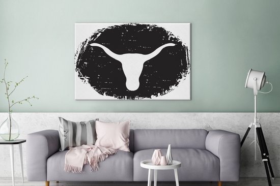 Une illustration de la toile Texas Longhorn 140x90 cm - Tirage photo sur toile (Décoration murale salon / chambre) / Peintures sur toile Animaux de la ferme
