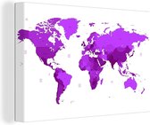 Canvas Wereldkaart - 150x100 - Wanddecoratie Wereldkaart - Simpel - Paars