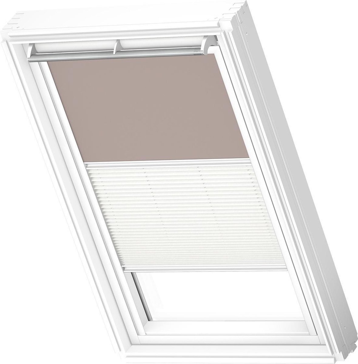 VELUX Origineel Verduisterend Rolgordijn Plus Plissé (DFD) Wit Kozijn, MK06, Light Taupe