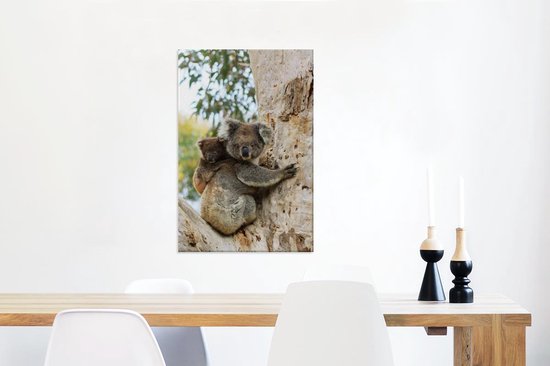 Koala avec petit sur un arbre d'eucalyptus Toile 60x80 cm - Tirage photo sur toile (Décoration murale salon / chambre) / Peintures sur toile Animaux