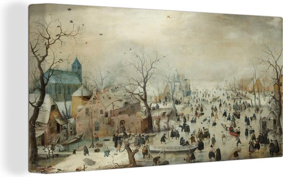 Canvas Schilderij Winterlandschap met ijsvermaak - Schilderij van Hendrik Avercamp - 90x60 cm - Wanddecoratie
