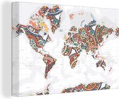 Canvas Wereldkaart - 90x60 - Wanddecoratie Wereldkaart - Versiering - Kleurrijk