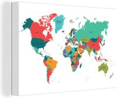 Canvas Wereldkaart - 30x20 - Wanddecoratie Wereldkaart - Kleurrijk - Simpel