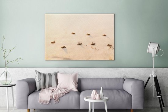 Canvas schilderij 180x120 cm - Wanddecoratie Baby schildpadden fotoprint - Muurdecoratie woonkamer - Slaapkamer decoratie - Kamer accessoires - Schilderijen