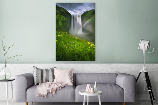 Peintures sur toile - Arc-en-ciel devant la cascade - 90x140 cm - Décoration murale