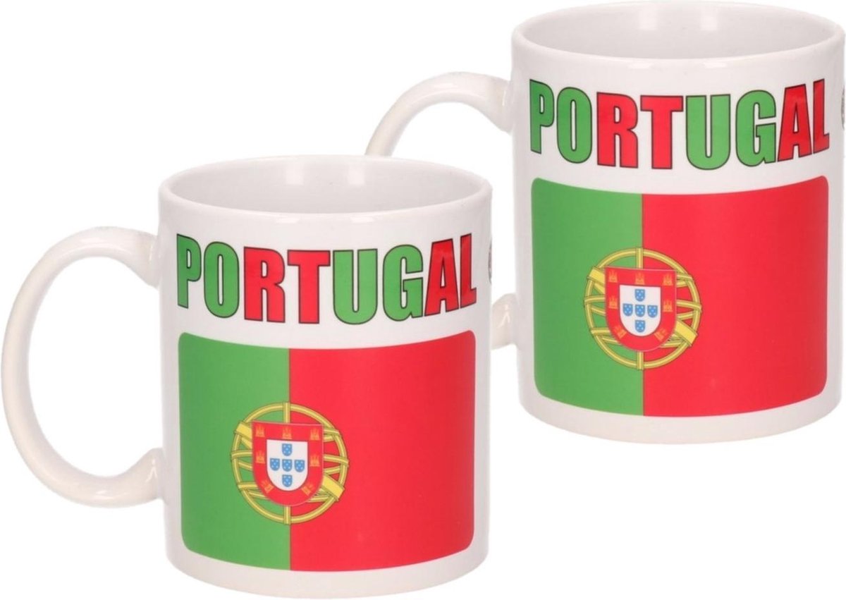 2x stuks mok Portugese vlag - Portugal Landen supporters vlag feestartikelen