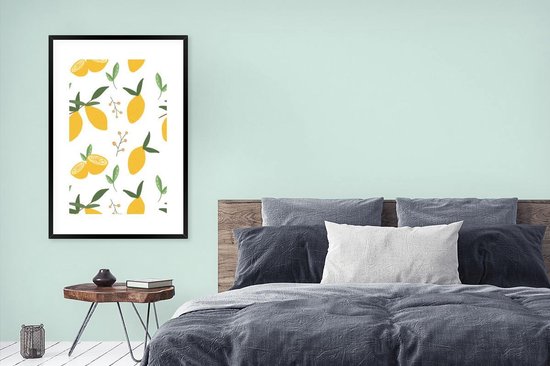 Photo encadrée - Citrons abstraits sur fond blanc Cadre photo noir avec passe-partout blanc 80x120 80x120 cm - Affiche encadrée (Décoration murale salon / chambre)