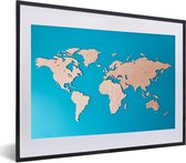 Fotolijst incl. Poster - Wereldkaart - Houtkleur - Blauw - 40x30 cm - Posterlijst
