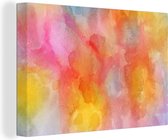 Canvas Schilderij Waterverf - Roze - Geel - Oranje - 30x20 cm - Wanddecoratie