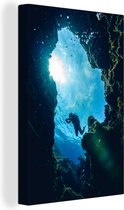 Plongeur dans une grotte marine 20x30 cm - petit - Tirage photo sur toile (Décoration murale salon / chambre) / Mer et plage