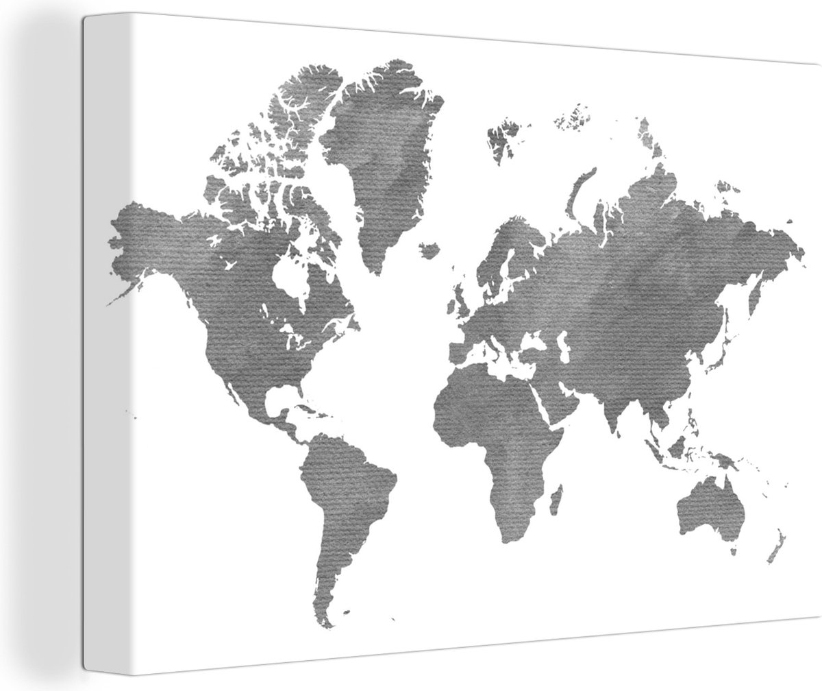 Afbeelding van product OneMillionCanvasses  Canvas Schilderij Wereldkaart - Grijs - Vintage - 180x120 cm - Wanddecoratie XXL