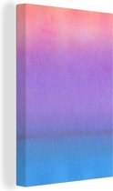 Oeuvre abstraite faite d'aquarelle et d'un débordement du rose au violet et au bleu 60x90 cm - Tirage photo sur toile (Décoration murale salon / chambre)