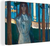 Canvas schilderij 160x120 cm - Wanddecoratie Zomernacht - Edvard Munch - Muurdecoratie woonkamer - Slaapkamer decoratie - Kamer accessoires - Schilderijen